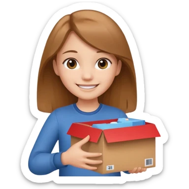 Smiling girl holding a box in her hand sticker