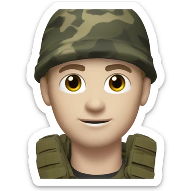 white male, pale skin, call of duty black face mask, camo tactical gear, combat boots, black beanie, hazel eyes sticker
