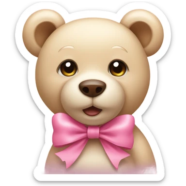 Light Beige teddy bear wearing a pink bow on right ear sticker