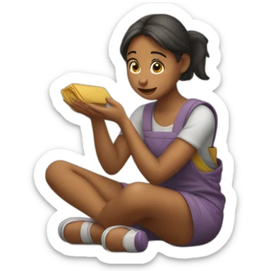 A girl begging to someone to buy her products sticker