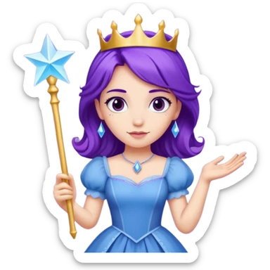 Princesses with Magic Wand in Purple Hair, blue dress sticker