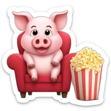 Funny pig sitting on a chair with popcorn sticker