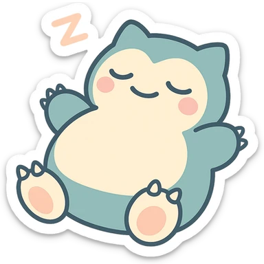 chibi style Snorlax sleeping on its back with three toe claws on each foot sticker