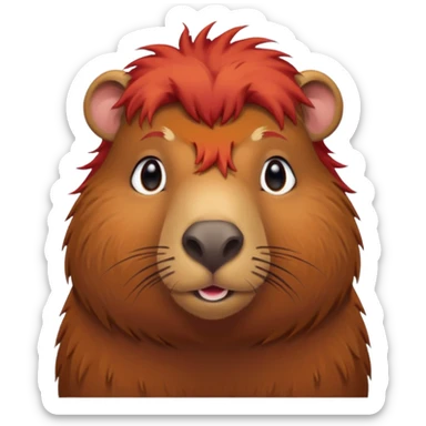 Capybara with red rock hair sticker