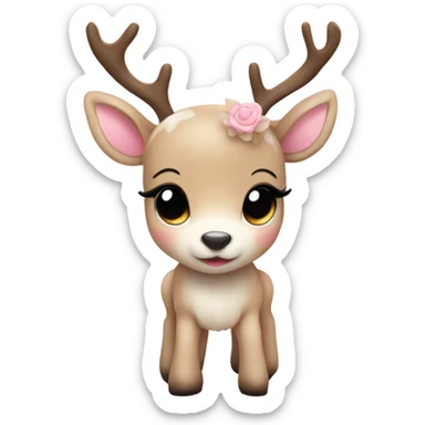 Cute beige baby reindeer white and baby pink sticker
