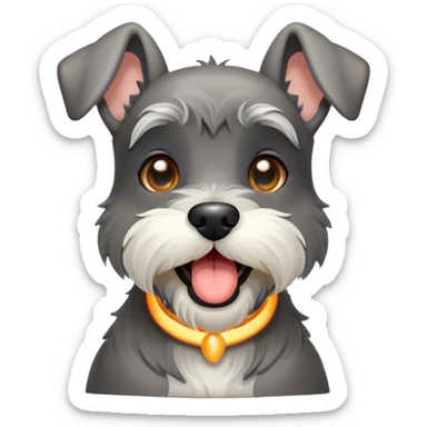 Cinematic Cute Yawning Miniature Schnauzer Portrait Emoji, Head cocked with a wide, adorable yawn and droopy, charming eyes, featuring a neatly trimmed, lovable salt-and-pepper fur, simplified yet irresistibly cute, highly detailed, glowing with a warm, relaxed radiance, high shine, exuding a sleepy yet spirited charm, styled with a soft, cozy glowing outline, capturing the essence of a Miniature Schnauzer mid-yawn, radiating pure, drowsy cuteness! sticker