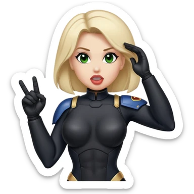 woman space marine in bodysuit salutes tongue out sticker