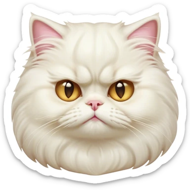 Cinematic Grumpy White Persian Cat Portrait Emoji, Head tilted playfully with a hint of sass, fluffy white fur with subtle hints of cream and golden tones, Simplified yet hilariously chubby features, highly detailed, glowing with a warm but undeniably grumpy glow, high shine, a mix of lazy and uninterested, stylized with a touch of whimsy, bright but with an expression of sheer disdain, soft glowing outline, capturing the essence of a mischievous yet chubby, grumpy kitty, so endearing it feels like it could stretch out of the screen and sarcastically demand attention with its iconic, grumpy charm! sticker