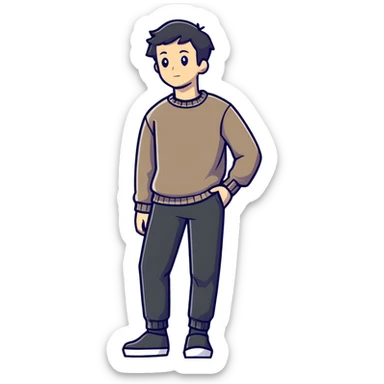 full body lean male figure wearing a sweater and pants, average build, not muscular, standing pose sticker