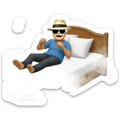 old man with sunglasses and hat with blonde on bed  sticker