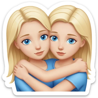 Two blonde girls with blue eyes hug each other sticker