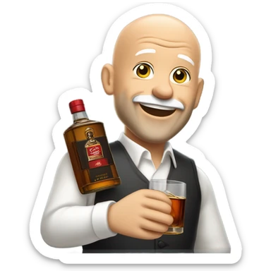 realistic meme of bald man with short withe bart with Glenfarclas sticker