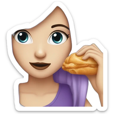 white girl purple hair eating croissant sticker