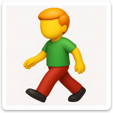 Make a more emoji-like image that looks exactly like the reference: walking man, no face, orange hair, green shirt, moderate red pants, black shoes, 3D iOS emoji style. Add a subtle highlight to the hair. sticker