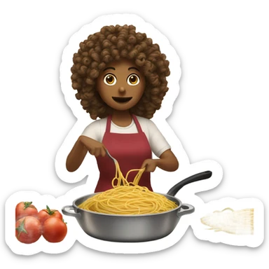 Spaghetti cooking battle teenage girl with curly hair, adult woman with slightly wavy hair  sticker