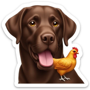 Chocolate-labrador-playing-with-plastic-rooster sticker