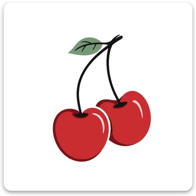 Hand-drawn two red cherries hanging from a thin branch with small leaves sticker