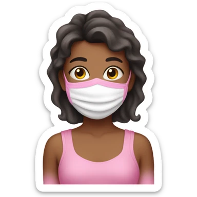 A girl after take a bath wearing pink mask sticker
