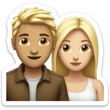 two lovers look each other in the eye with love, one is blondie and other one is brunette with a white skin sticker