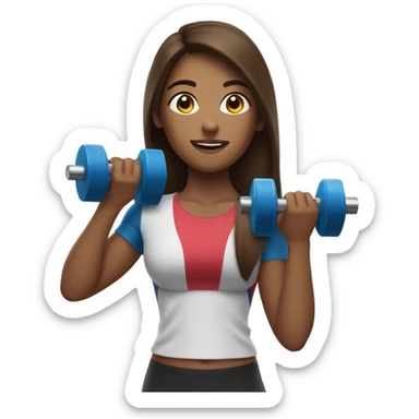 Sports Girl with long brown hair holding dumbbell sticker