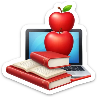 i need a logo like small image combining an apple, a computer, a book cartoon like style sticker