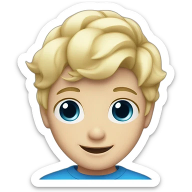 Blonde boy with medium short hair, blue eyes, waving hi to the camera sticker