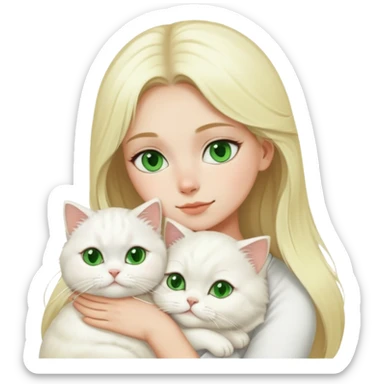 Blonde girl snuggling white Persian cat of green eles sticker