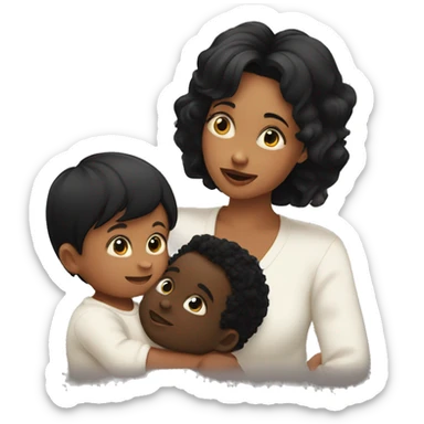 Baby boy and mother with black hair and black boy with black hair kissing  sticker