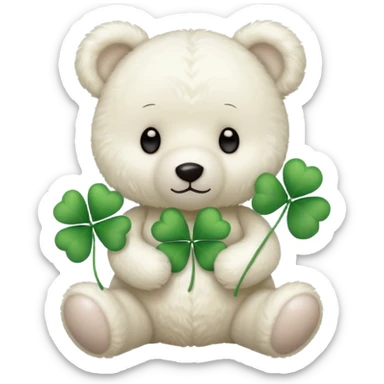 White Teddy with four-leaf clover sticker