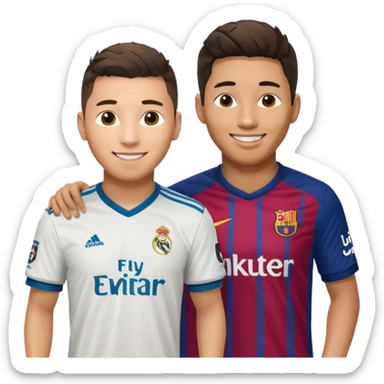 Prime noodle hair ronaldo and prime 2012 messi Smiling in one Photo and make it realistic Ronaldo wearing Number 7 With Madrid and Messi wearing number 10 with barca  sticker