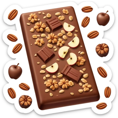 Tan chocolate with apple cinnamon and granola pieces inside it  sticker