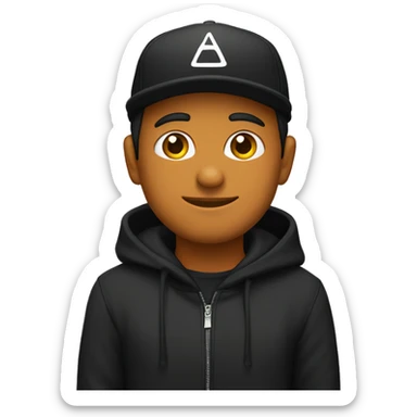 Un chico color piel clara, sudadera negra, cabello largo y gorra negra al reves sticker