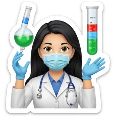 medica con guantes  y mascarilla e insumos lavoratorio pelo negro largo triguella sin testoscopio sticker