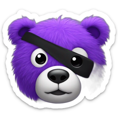 Purple furry bear head with a black eyepatch only on one eye sticker