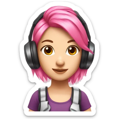 Pink hair, gamer girl, headphones, 
 pink controller sticker