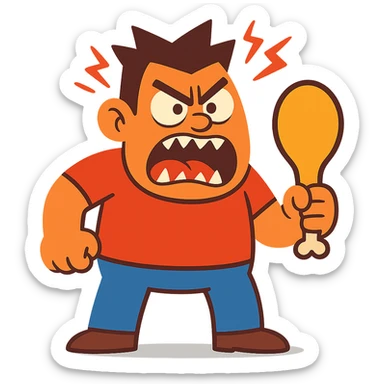 hungry and angry cartoon character sticker