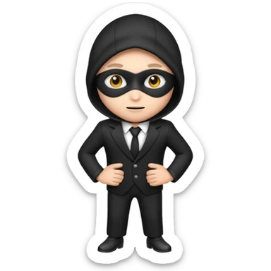 thief emoji wearing a black and white suit, sneaky expression sticker
