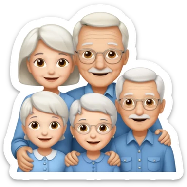 All white grandma and grandpa with 2 girls and 2 boys sticker
