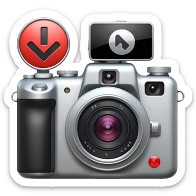 camera with a play symbol and a plus sign sticker