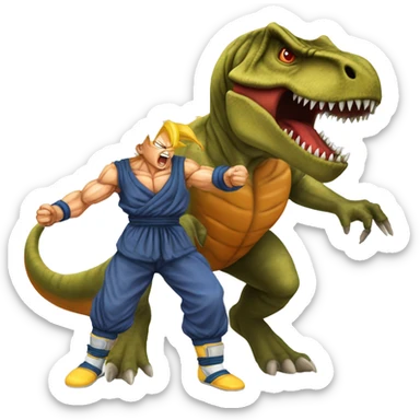 Super sayian Goku fighting a T. rex  sticker