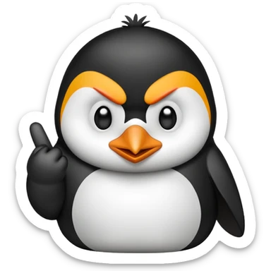 Penguin throwing up the middle finger with an angry look on his face sticker