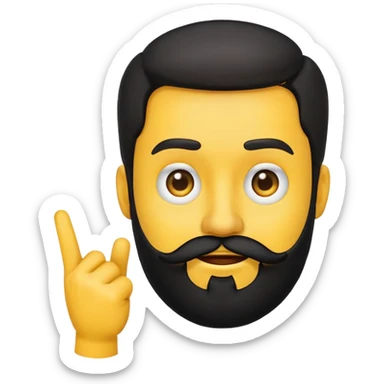 yellow emoji with a black beard, side-facing mouth, hand making a 'no' gesture, one eyebrow raised sticker