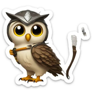 owl, wearing bow and arrows, helmet sticker