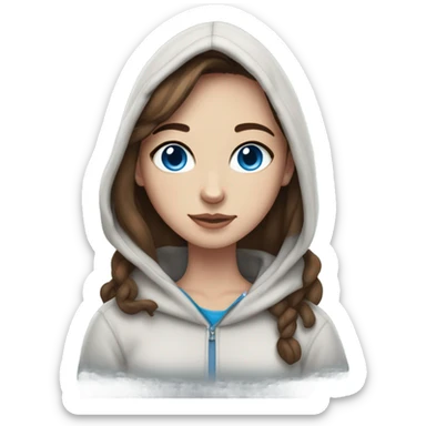 girl with brown hair and freckles, wearing a hoodie, holding a Siamese cat that is white and gray and has blue eyes sticker