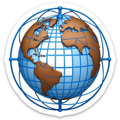 network globe with blue lines and brown boxes at intersections sticker