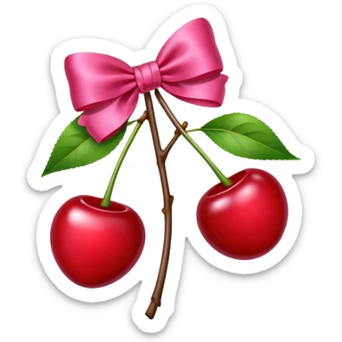 two cherrys with a pink bow on the stem sticker