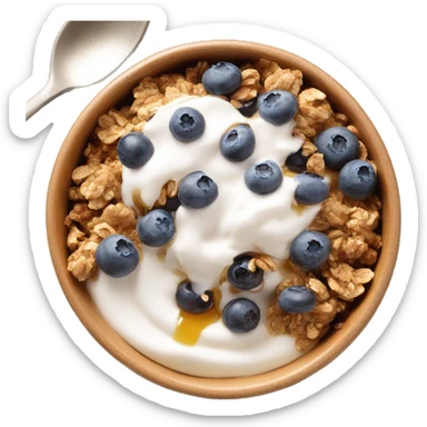 Yogurt in a bowl with granola and blueberries topped with honey drizzle  sticker