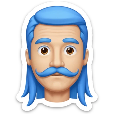 man with very long straight blue hair pink big mustache  sticker