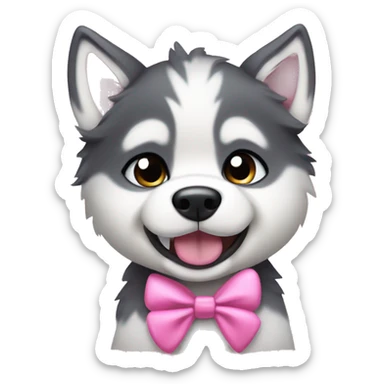 Husky puppy with pink bow sticker