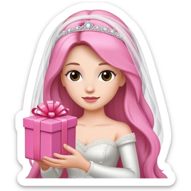 bride with long hair and pink gift in hands sticker